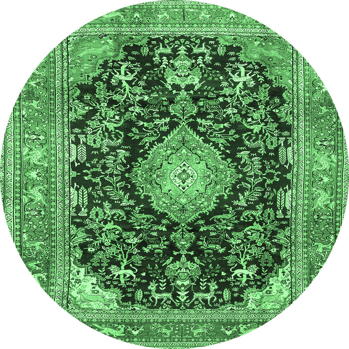 Round Persian Emerald Green Traditional Rug, tr4416emgrn