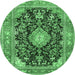 Round Persian Emerald Green Traditional Rug, tr4416emgrn
