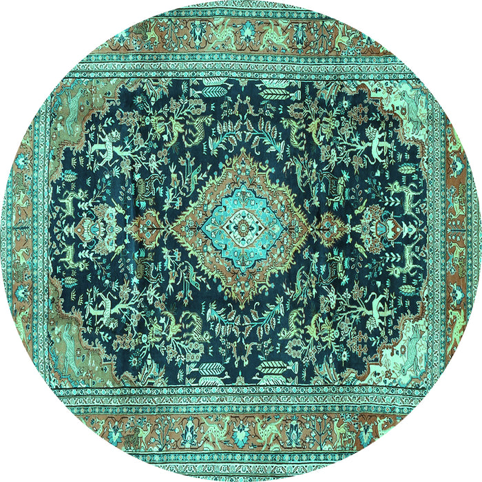Round Machine Washable Persian Turquoise Traditional Area Rugs, wshtr4416turq