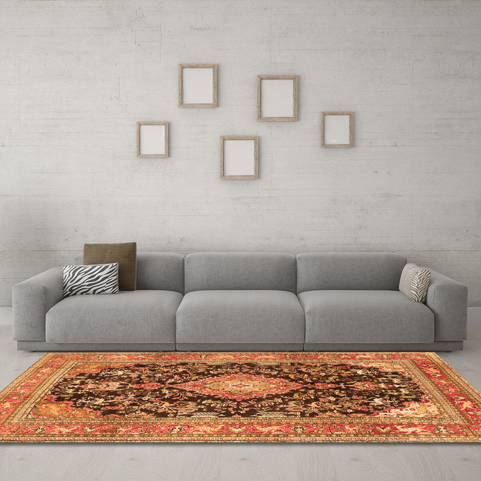 Machine Washable Persian Orange Traditional Area Rugs in a Living Room, wshtr4416org