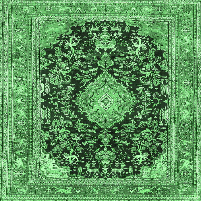 Square Machine Washable Persian Emerald Green Traditional Area Rugs, wshtr4416emgrn