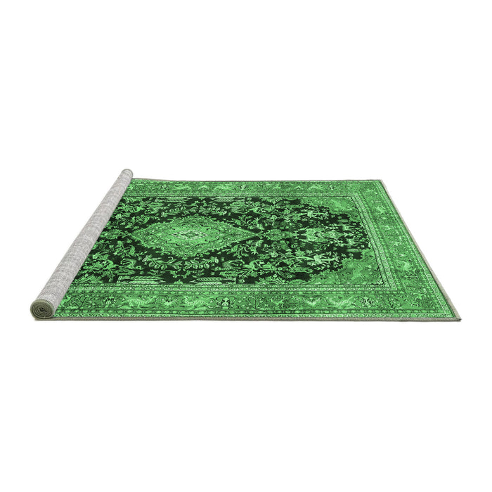 Sideview of Machine Washable Persian Emerald Green Traditional Area Rugs, wshtr4416emgrn
