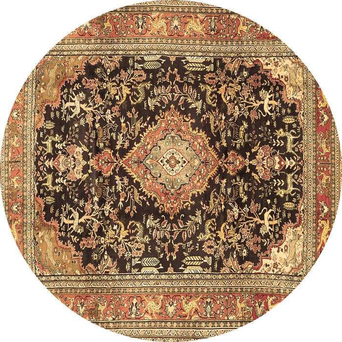 Round Persian Brown Traditional Rug, tr4416brn