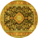 Round Machine Washable Persian Yellow Traditional Rug, wshtr4416yw