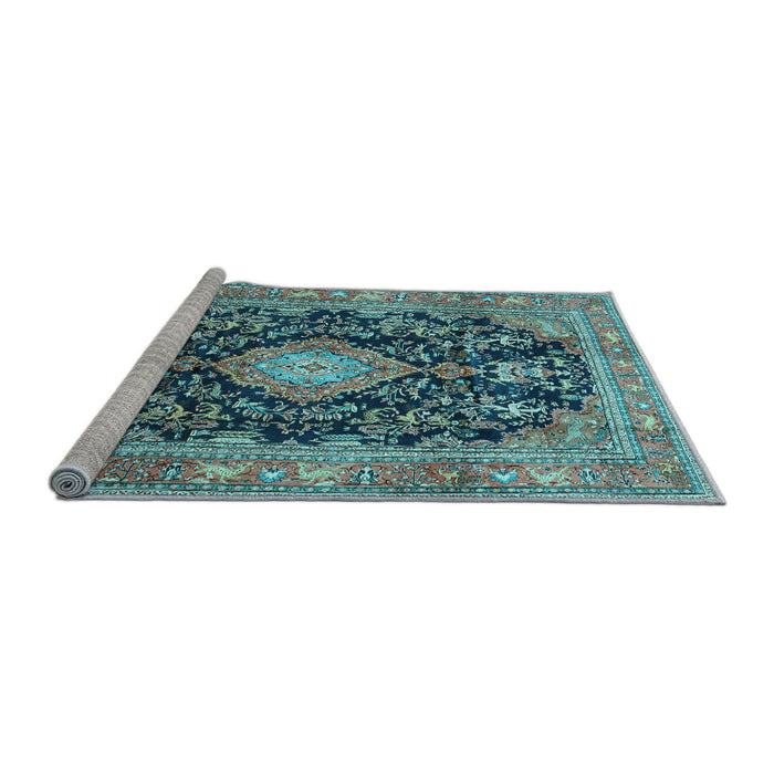 Sideview of Machine Washable Persian Light Blue Traditional Rug, wshtr4416lblu