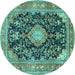Round Persian Turquoise Traditional Rug, tr4416turq