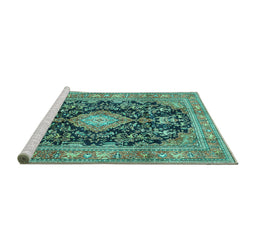 Sideview of Machine Washable Persian Turquoise Traditional Area Rugs, wshtr4416turq