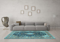 Machine Washable Persian Light Blue Traditional Rug, wshtr4416lblu