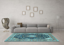 Machine Washable Persian Light Blue Traditional Rug in a Living Room, wshtr4416lblu