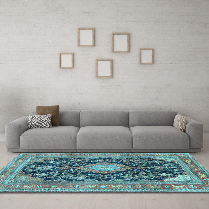 Machine Washable Persian Light Blue Traditional Rug in a Living Room, wshtr4416lblu