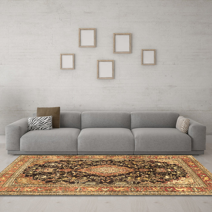 Machine Washable Persian Brown Traditional Rug in a Living Room,, wshtr4416brn