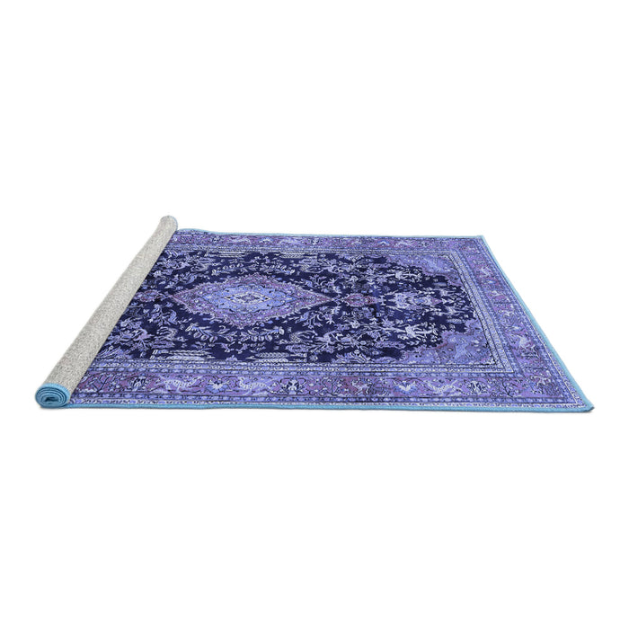 Sideview of Machine Washable Persian Blue Traditional Rug, wshtr4416blu