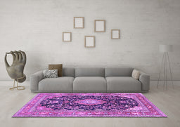 Machine Washable Persian Purple Traditional Area Rugs in a Living Room, wshtr4416pur