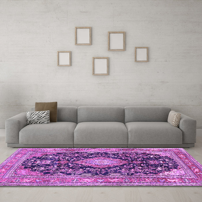 Machine Washable Persian Purple Traditional Area Rugs in a Living Room, wshtr4416pur