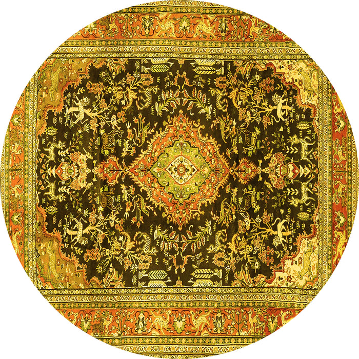 Round Persian Yellow Traditional Rug, tr4416yw