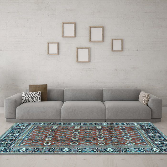 Machine Washable Persian Light Blue Traditional Rug in a Living Room, wshtr4417lblu