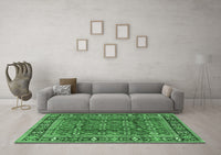 Machine Washable Persian Emerald Green Traditional Rug, wshtr4417emgrn