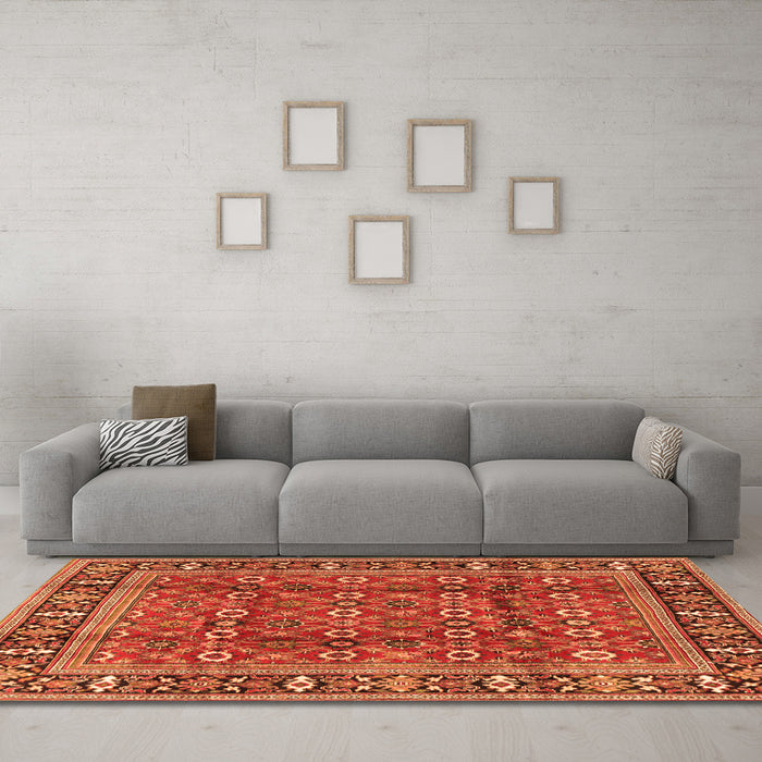 Machine Washable Persian Orange Traditional Area Rugs in a Living Room, wshtr4417org