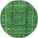 Round Machine Washable Persian Emerald Green Traditional Area Rugs, wshtr4417emgrn