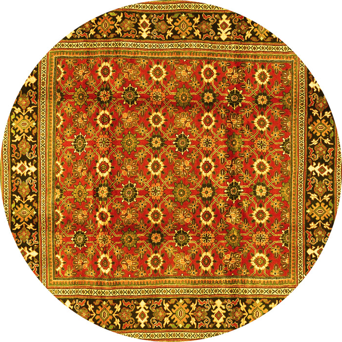 Round Machine Washable Persian Yellow Traditional Rug, wshtr4417yw