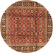 Round Persian Brown Traditional Rug, tr4417brn