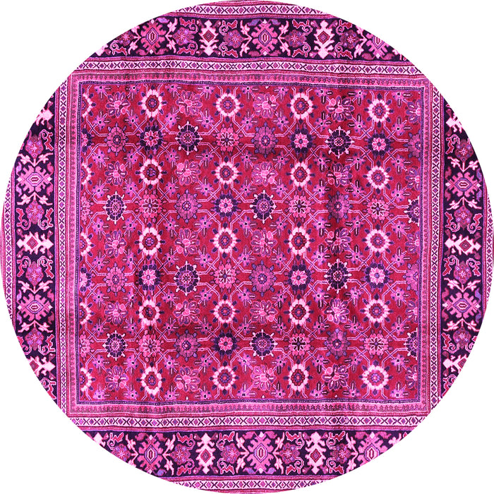 Round Machine Washable Persian Pink Traditional Rug, wshtr4417pnk