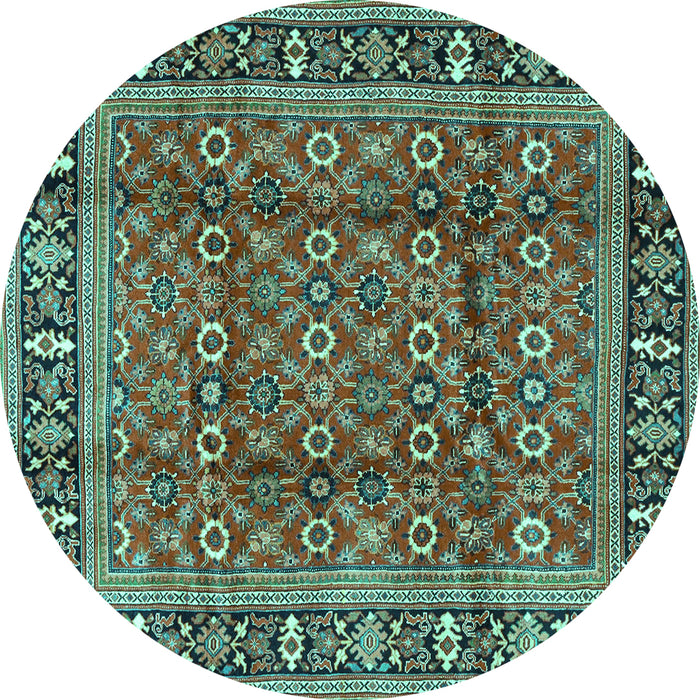 Round Machine Washable Persian Turquoise Traditional Area Rugs, wshtr4417turq