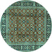 Round Machine Washable Persian Turquoise Traditional Area Rugs, wshtr4417turq