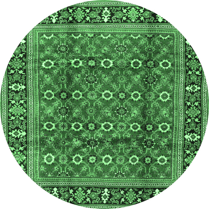 Round Persian Emerald Green Traditional Rug, tr4417emgrn