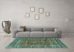 Machine Washable Persian Turquoise Traditional Area Rugs in a Living Room,, wshtr4417turq