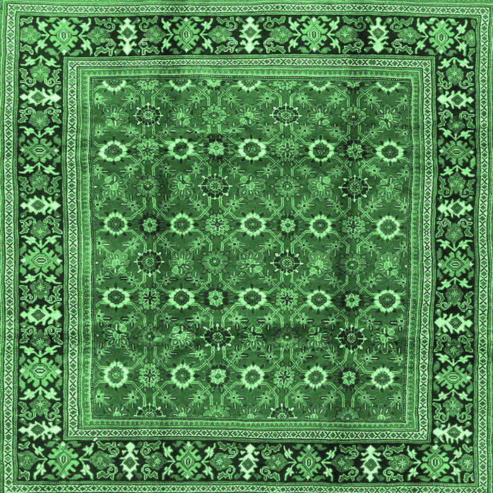 Square Machine Washable Persian Emerald Green Traditional Area Rugs, wshtr4417emgrn
