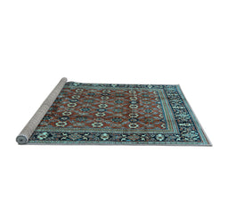 Sideview of Machine Washable Persian Light Blue Traditional Rug, wshtr4417lblu