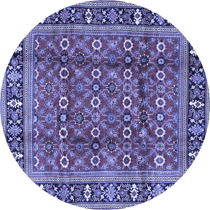 Round Machine Washable Persian Blue Traditional Rug, wshtr4417blu