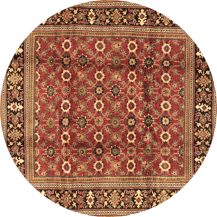 Round Machine Washable Persian Brown Traditional Rug, wshtr4417brn