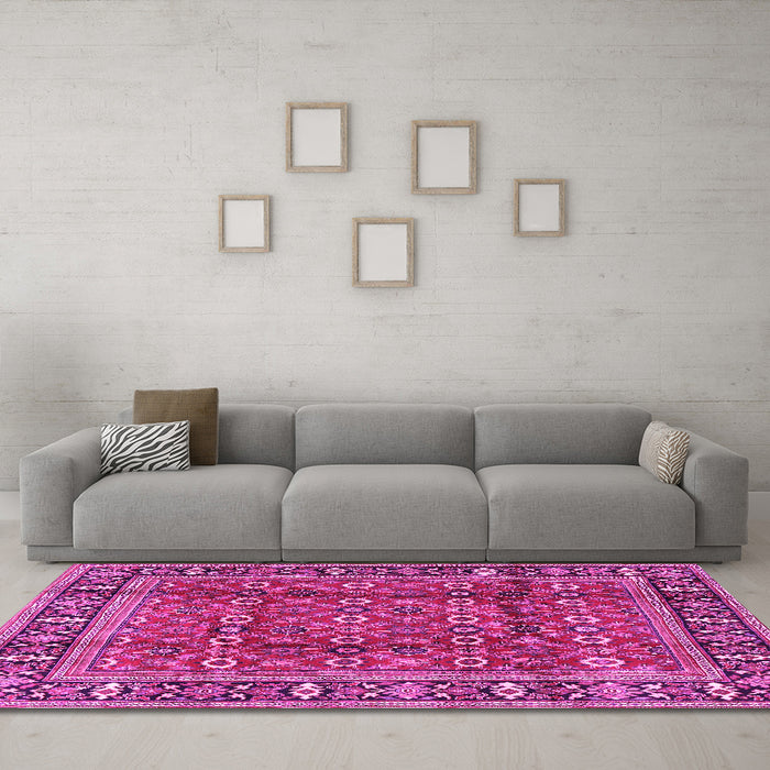 Machine Washable Persian Pink Traditional Rug in a Living Room, wshtr4417pnk