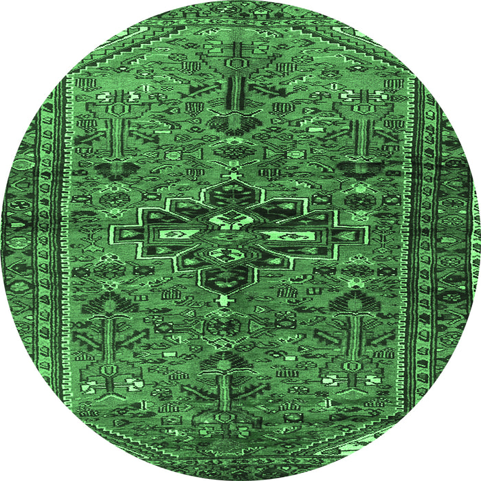 Round Machine Washable Persian Emerald Green Traditional Area Rugs, wshtr4418emgrn