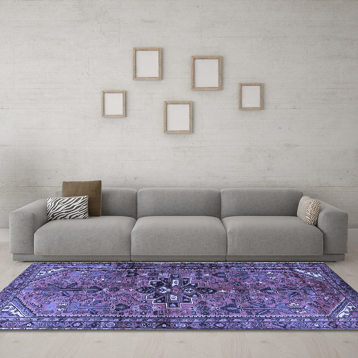 Machine Washable Persian Blue Traditional Rug in a Living Room, wshtr4418blu