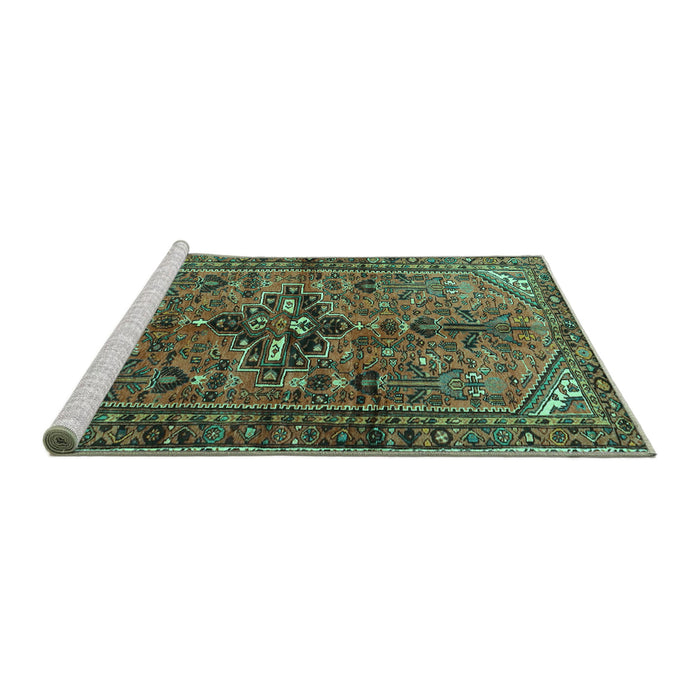 Sideview of Machine Washable Persian Turquoise Traditional Area Rugs, wshtr4418turq