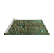 Sideview of Machine Washable Persian Turquoise Traditional Area Rugs, wshtr4418turq