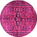 Round Machine Washable Persian Pink Traditional Rug, wshtr4418pnk