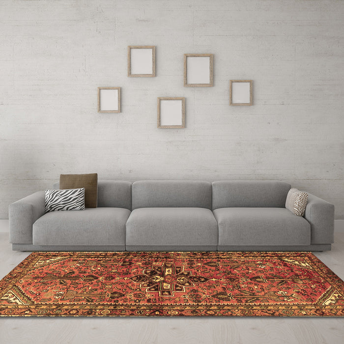 Machine Washable Persian Brown Traditional Rug in a Living Room,, wshtr4418brn