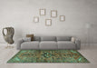 Machine Washable Persian Turquoise Traditional Area Rugs in a Living Room,, wshtr4418turq