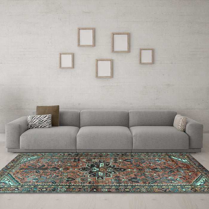 Machine Washable Persian Light Blue Traditional Rug in a Living Room, wshtr4418lblu