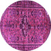 Round Machine Washable Persian Purple Traditional Area Rugs, wshtr4418pur