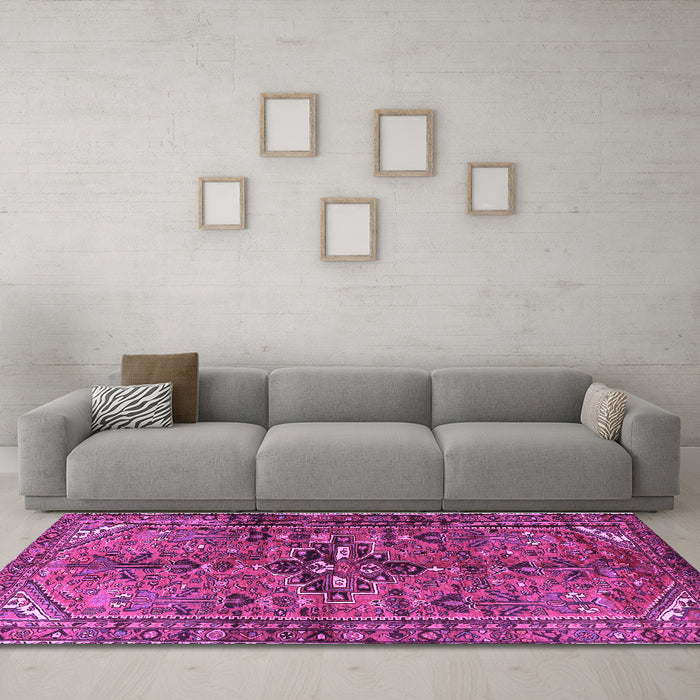 Machine Washable Persian Purple Traditional Area Rugs in a Living Room, wshtr4418pur
