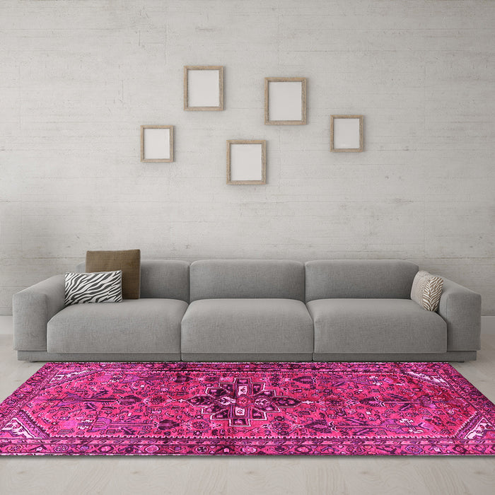 Machine Washable Persian Pink Traditional Rug in a Living Room, wshtr4418pnk