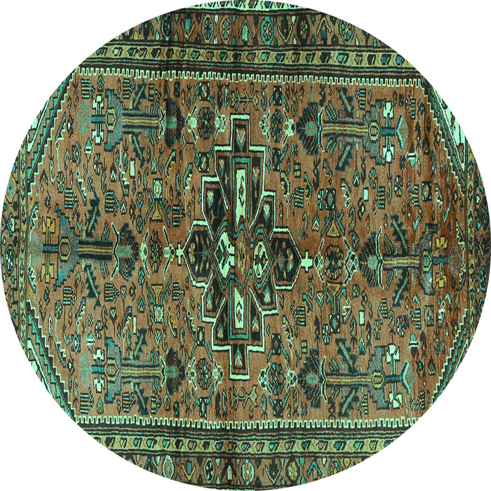 Round Machine Washable Persian Turquoise Traditional Area Rugs, wshtr4418turq