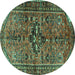 Round Machine Washable Persian Turquoise Traditional Area Rugs, wshtr4418turq