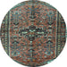 Round Machine Washable Persian Light Blue Traditional Rug, wshtr4418lblu