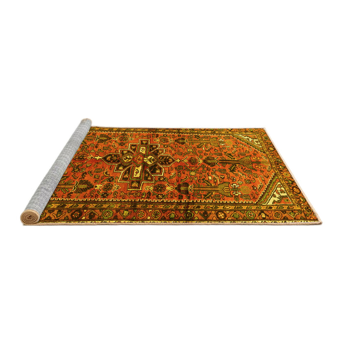 Sideview of Machine Washable Persian Yellow Traditional Rug, wshtr4418yw